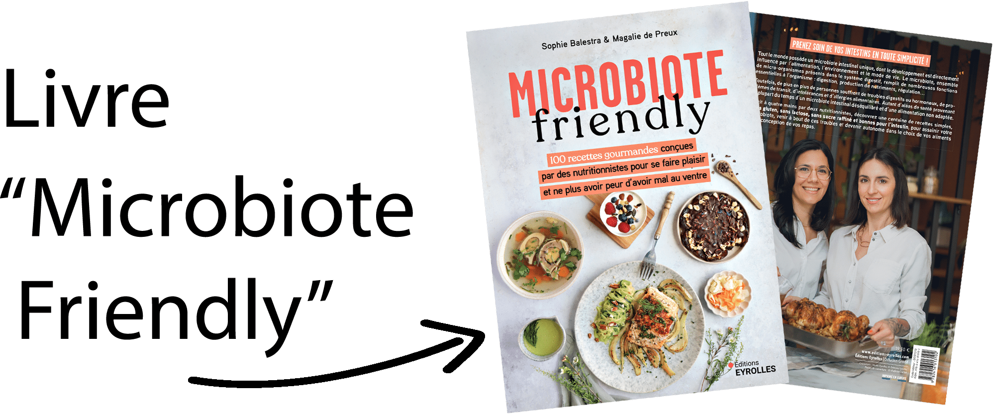 Microbiote Friendly, livre guide sur la prise en charge du microbiote accompagné de recettes gourmandes et adaptés aux intestins sensibles. Ecrits par Magalie de Preux et Sophie Balestra